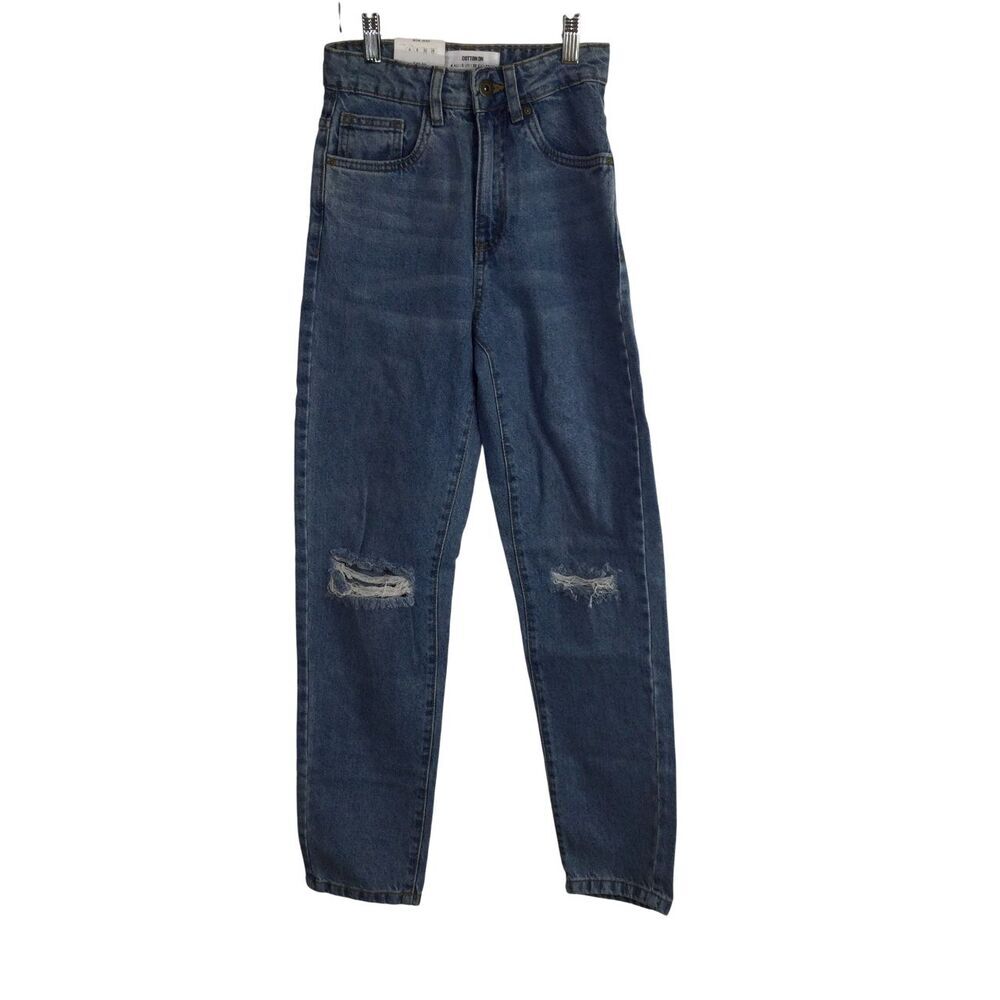 Cotton On Jeans Womens Mom Jean Distressed Ripped Knees Denim Jeans Blue Size 0